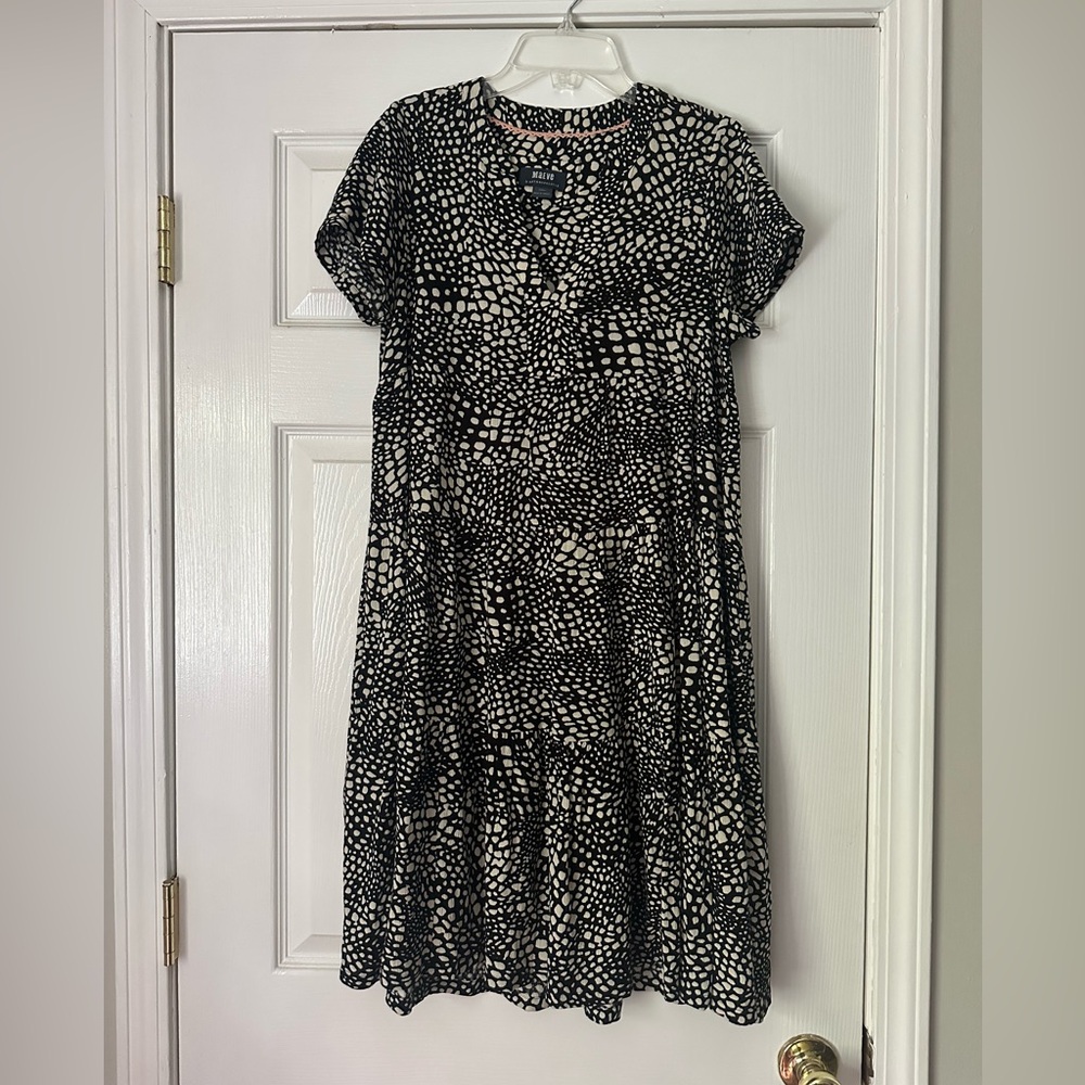 Maeve Black and White Abstract Midi Dress